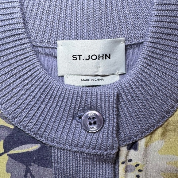 St. John Merino Wool & Silk Floral Panel Button Down Cardigan Size S READ - Picture 7 of 15